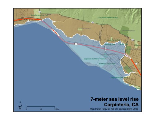 Carpinteria 7 meter sea level rise map